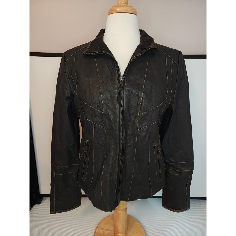 a.n.a A New Approach Womens Brown Genuine Leather Moto Jacket Size Medium